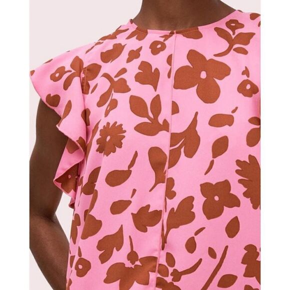 Kate Spade Splash Floral Crewneck Flutter Sleeve Keyhole Top Size Sm Pink Multi - Picture 3 of 9